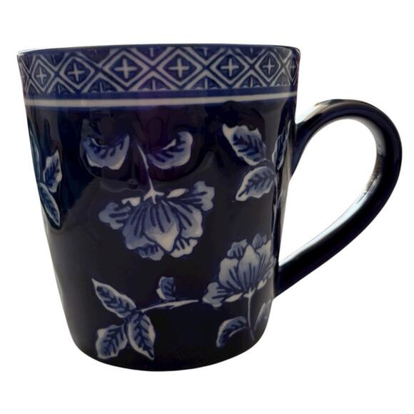 Williams Sonoma California Coffee Tea Mug Cup Cobalt Flow Blue White Floral - Picture 1 of 6